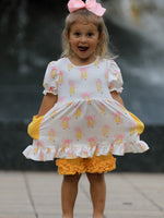Girls Back To School Pencil Bow Pocket Ruffle Top Shorts Set by Rylee Faith Designs at Everetts Place