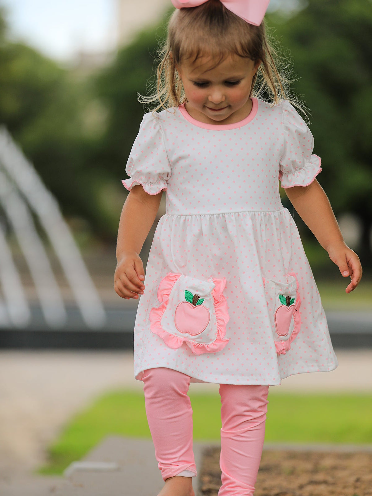 Back To School Girls' Apple Applique Set with Pockets by Rylee Faith Designs at Everetts Place