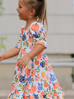 Pumpkin Print Polyester Spandex Girls Ruffle Hem Dress by Rylee Faith Designs (view 5 of 10)