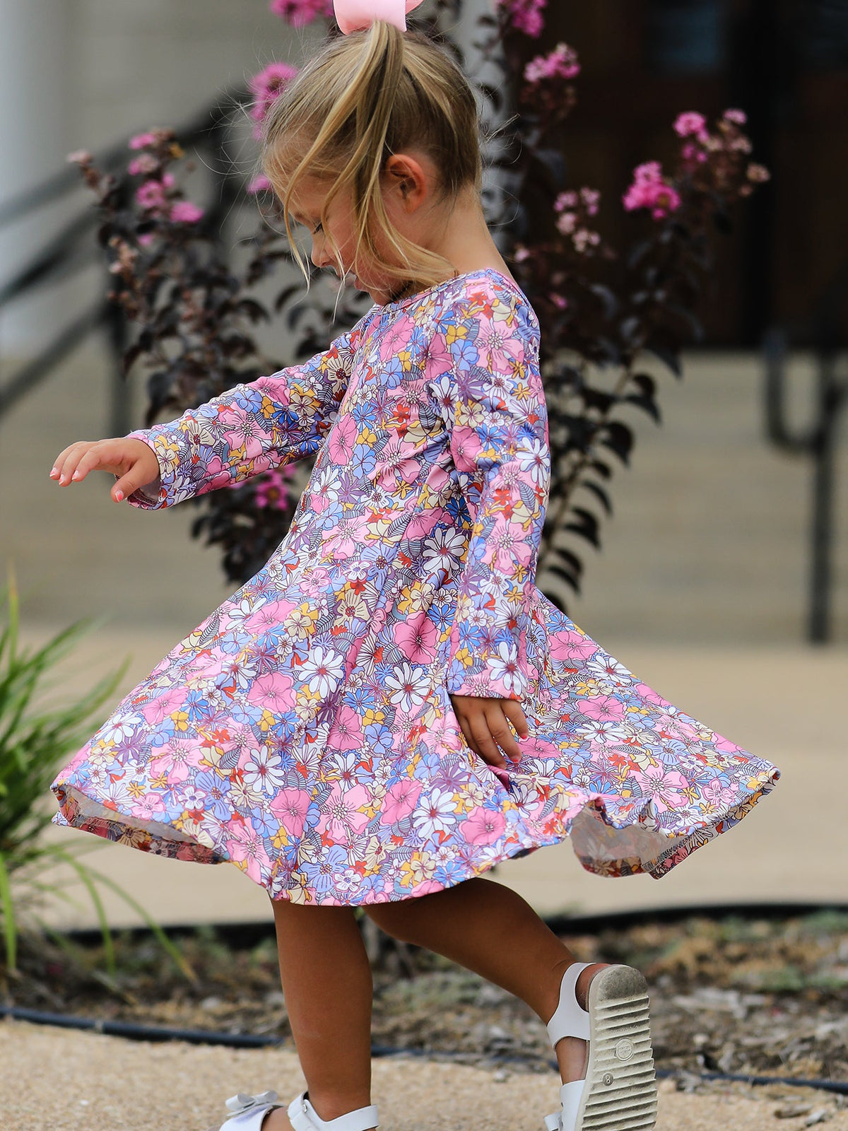 Polyester Girls Long Sleeve Twirl Dress - Fall Vintage Floral by Rylee Faith Designs