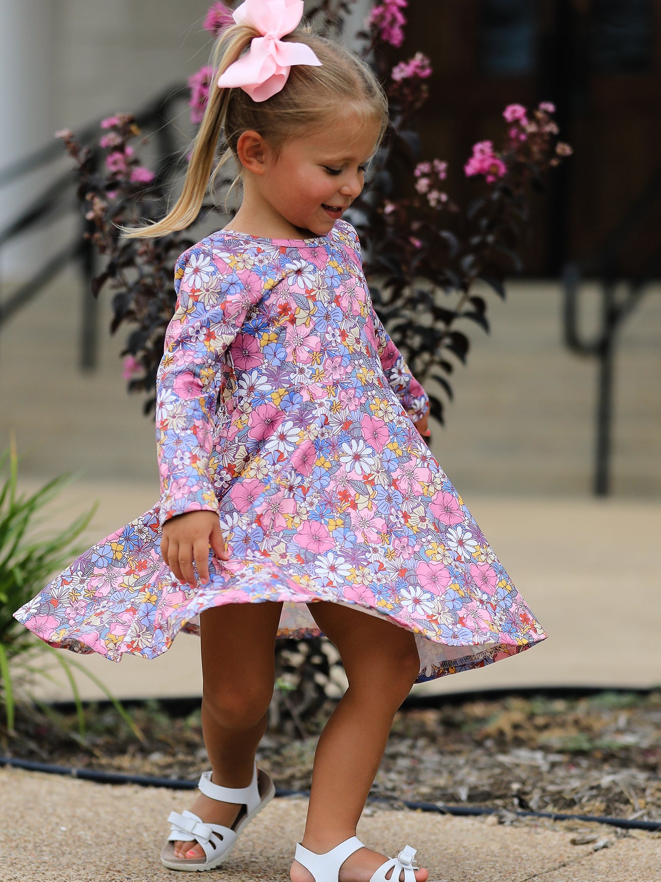 Polyester Girls Long Sleeve Twirl Dress - Fall Vintage Floral by Rylee Faith Designs