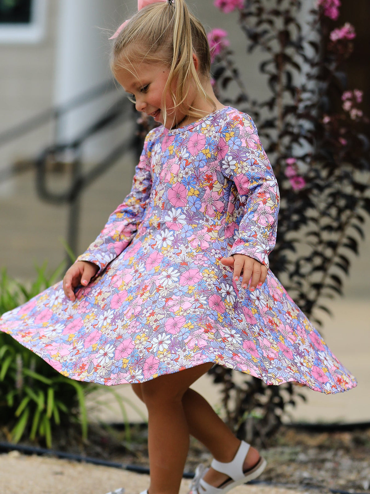 Polyester Girls Long Sleeve Twirl Dress - Fall Vintage Floral by Rylee Faith Designs