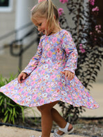 Polyester Girls Long Sleeve Twirl Dress - Fall Vintage Floral by Rylee Faith Designs