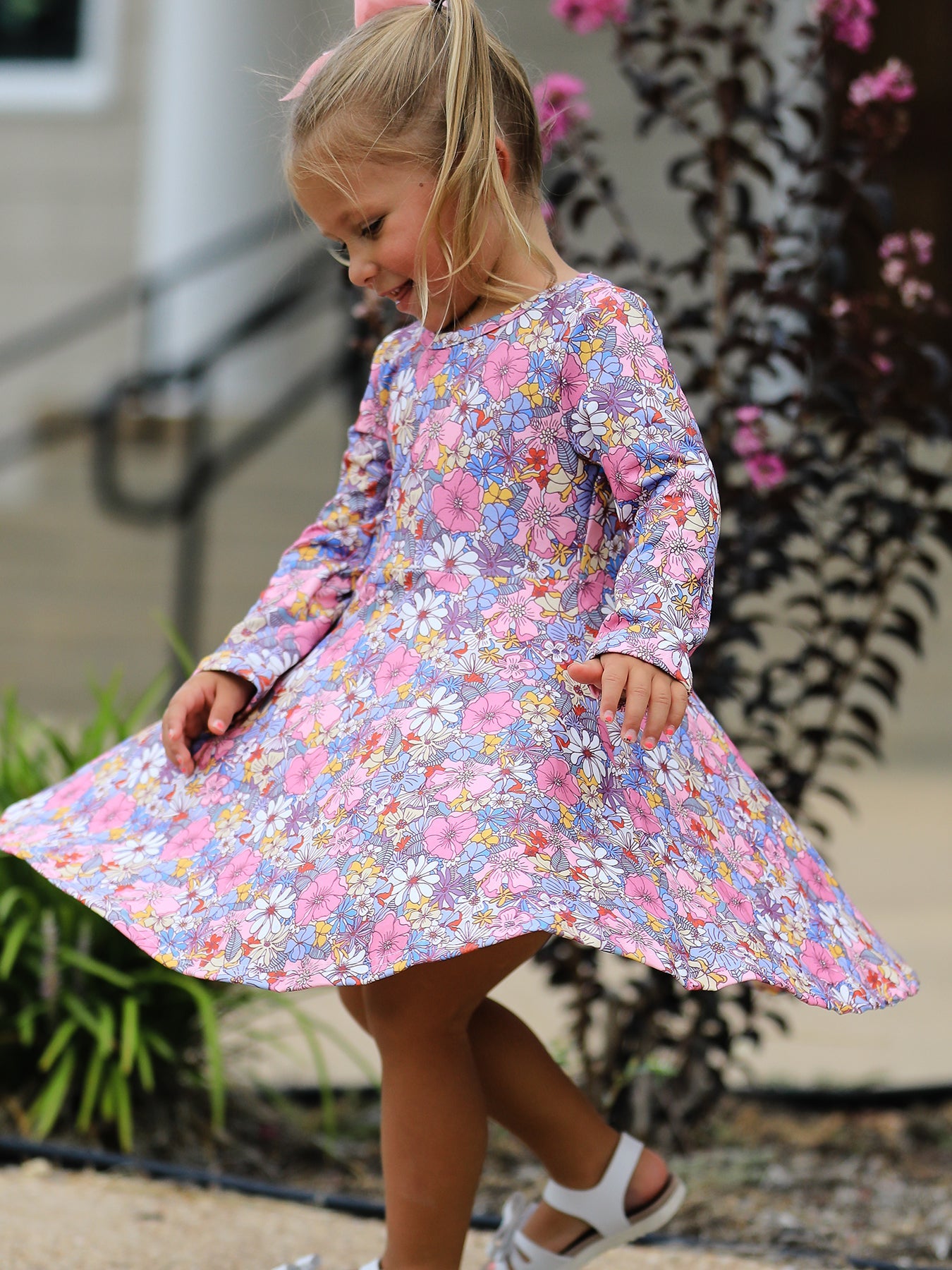 Polyester Girls Long Sleeve Twirl Dress - Fall Vintage Floral by Rylee Faith Designs