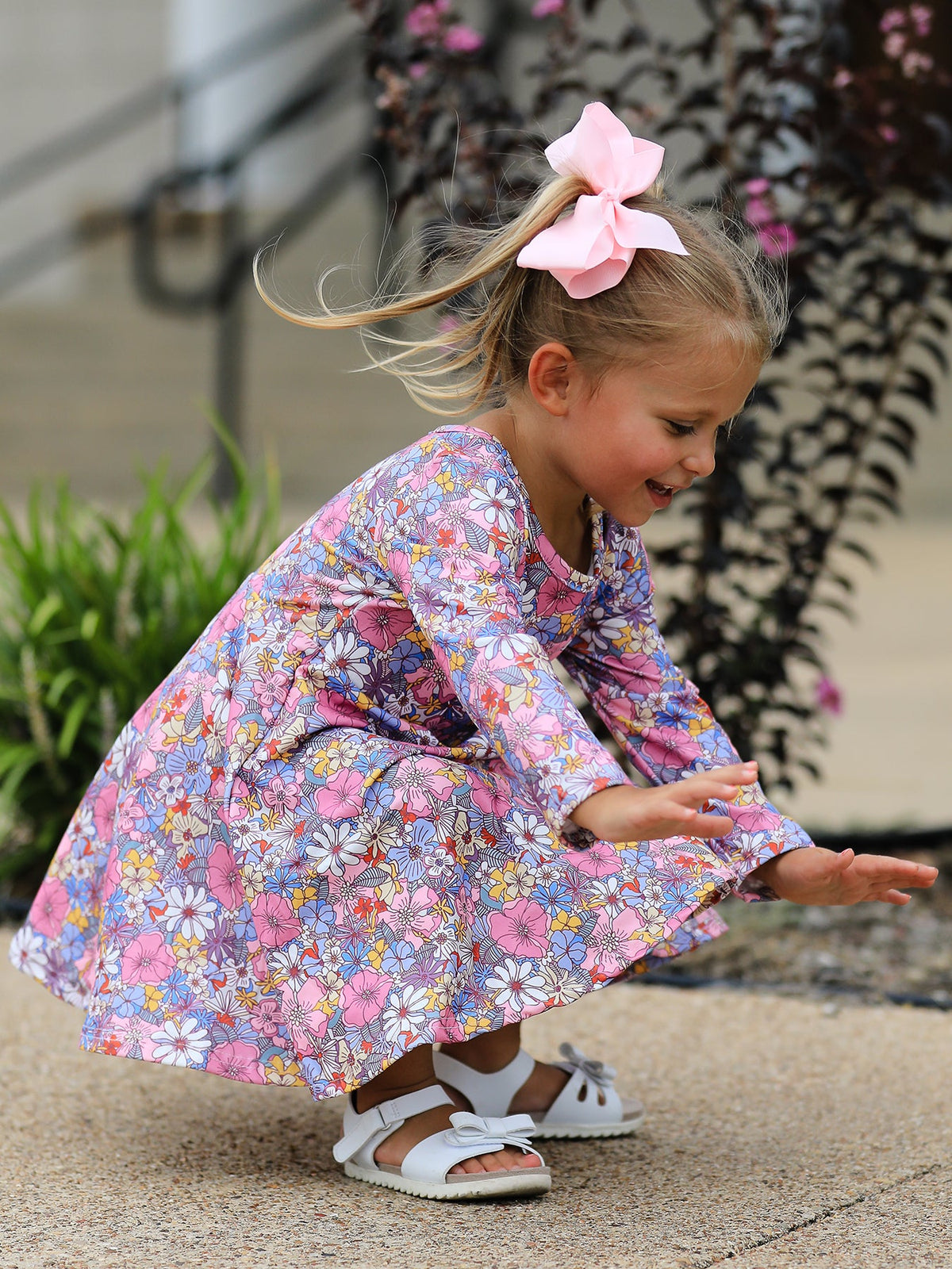 Polyester Girls Long Sleeve Twirl Dress - Fall Vintage Floral by Rylee Faith Designs