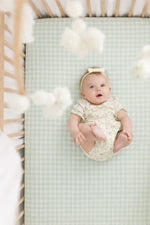 Meadow Green Gingham Crib Sheet 100 Percent Cotton Fitted Standard 52 x 28 Little Mae & Co 