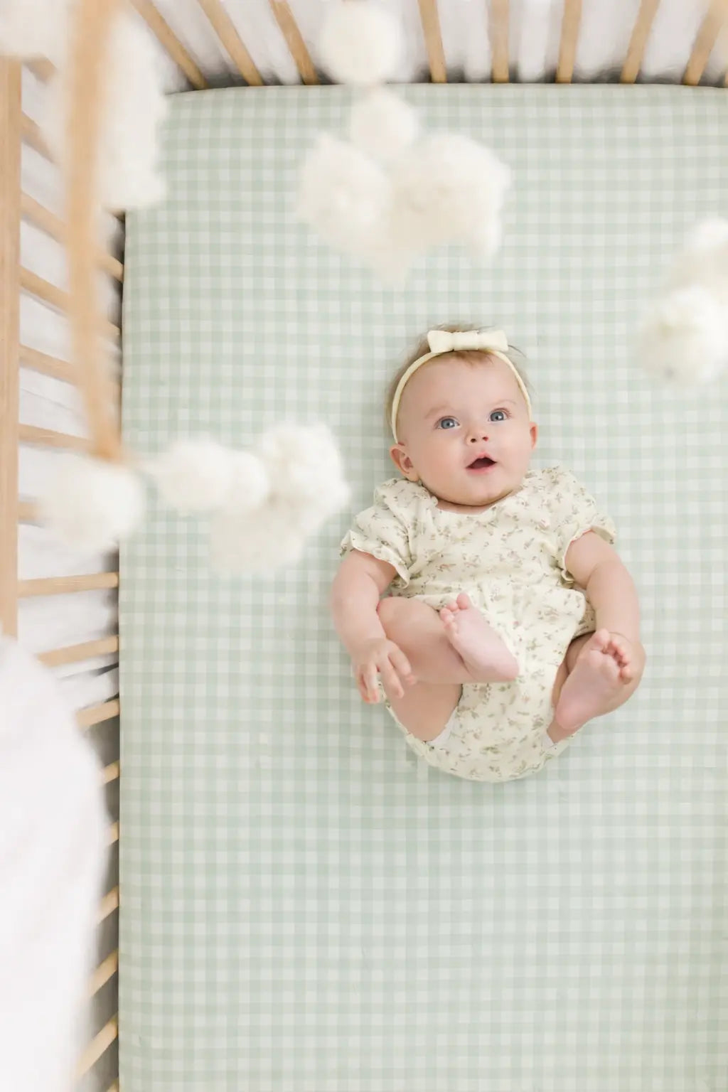 Meadow Green Gingham Crib Sheet 100 Percent Cotton Fitted Standard 52 x 28 Little Mae & Co 