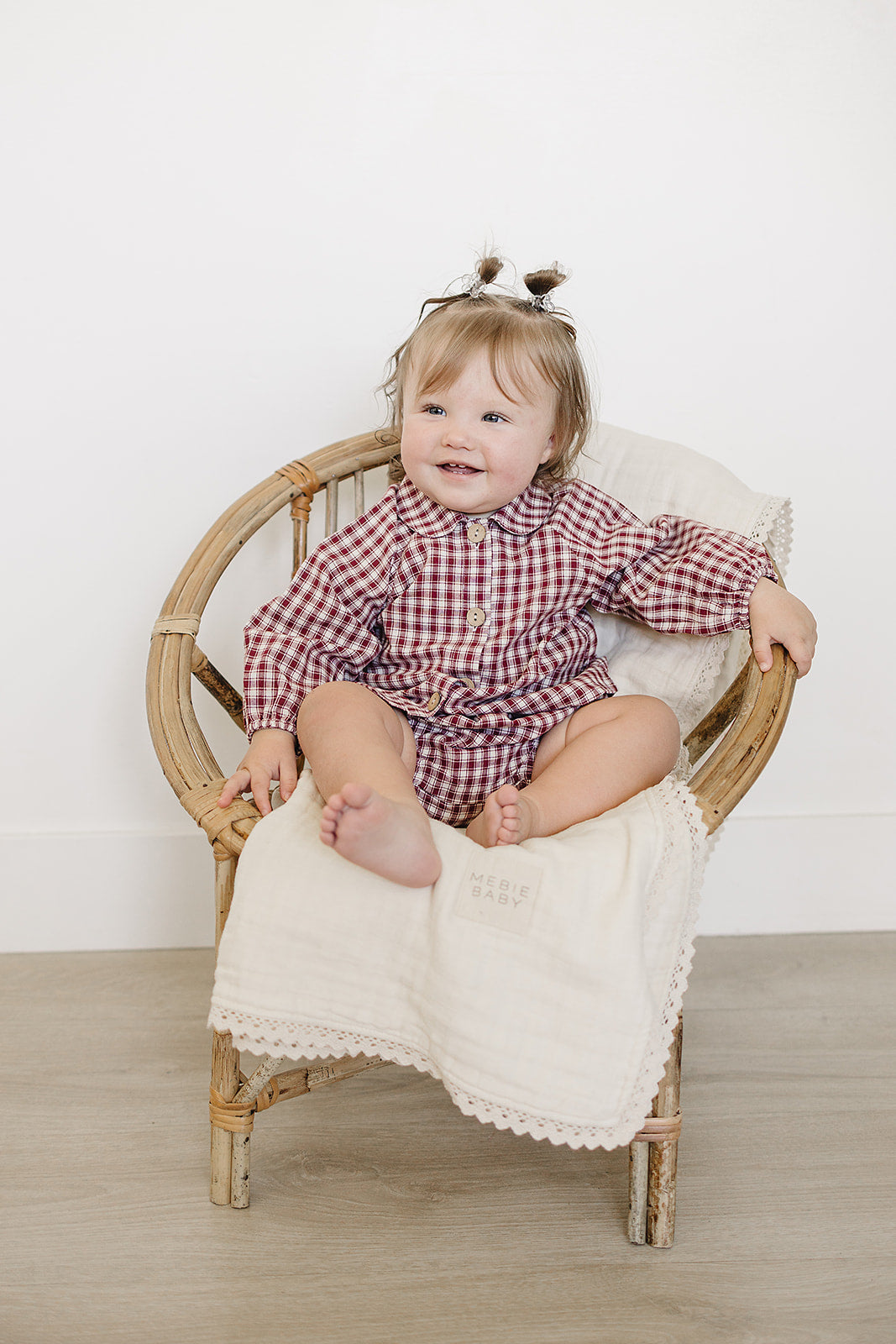 Red Gingham Peter Pan Collar Bloomer Set by Mebie Baby (view 2 of 3)