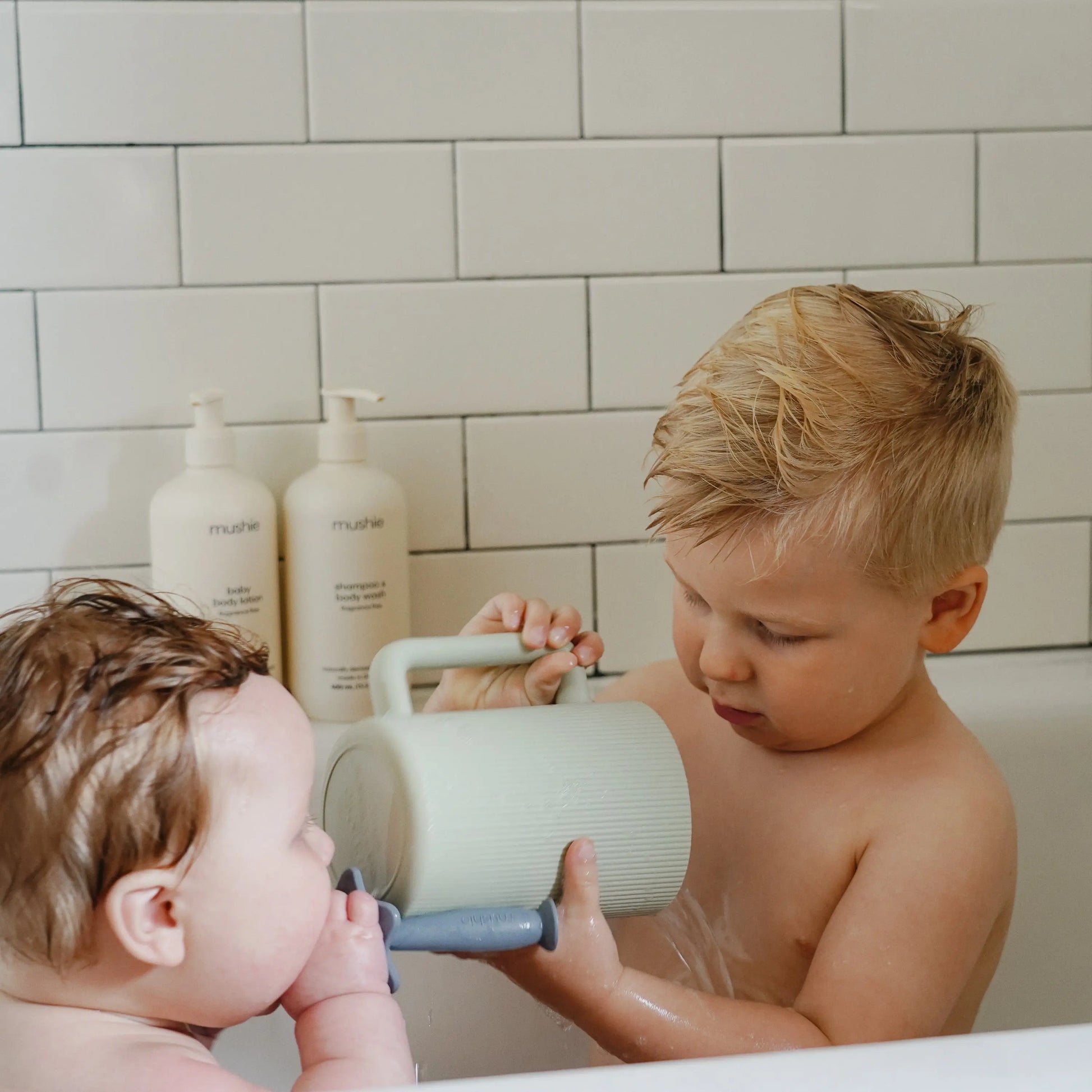 Bath Rinse Cup for Kids with Textured Grip and Controlled Water Stream Mushie
