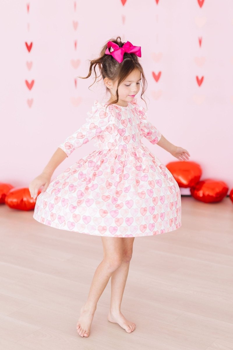 Mila & Rose ® Melt My Heart Quarter Sleeve Ruffle Twirl Dress For Girls - Everetts Place Boutique - 