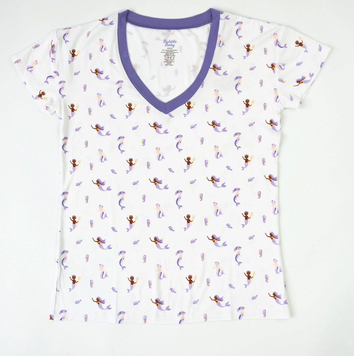 Mermaid | Adult Short Sleeve V Neck - White, Active Shirt, Top | Everetts Place