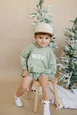 Merry Hooded Sweatshirt Romper - Sage Little Joy Co. Everetts Place Boutique