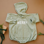 Little Joy Co. Merry Hooded Sweatshirt Romper - Sage - Everetts Place Boutique - 