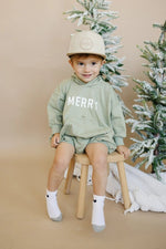 Little Joy Co. Merry Hooded Sweatshirt Romper - Sage - Everetts Place Boutique - 