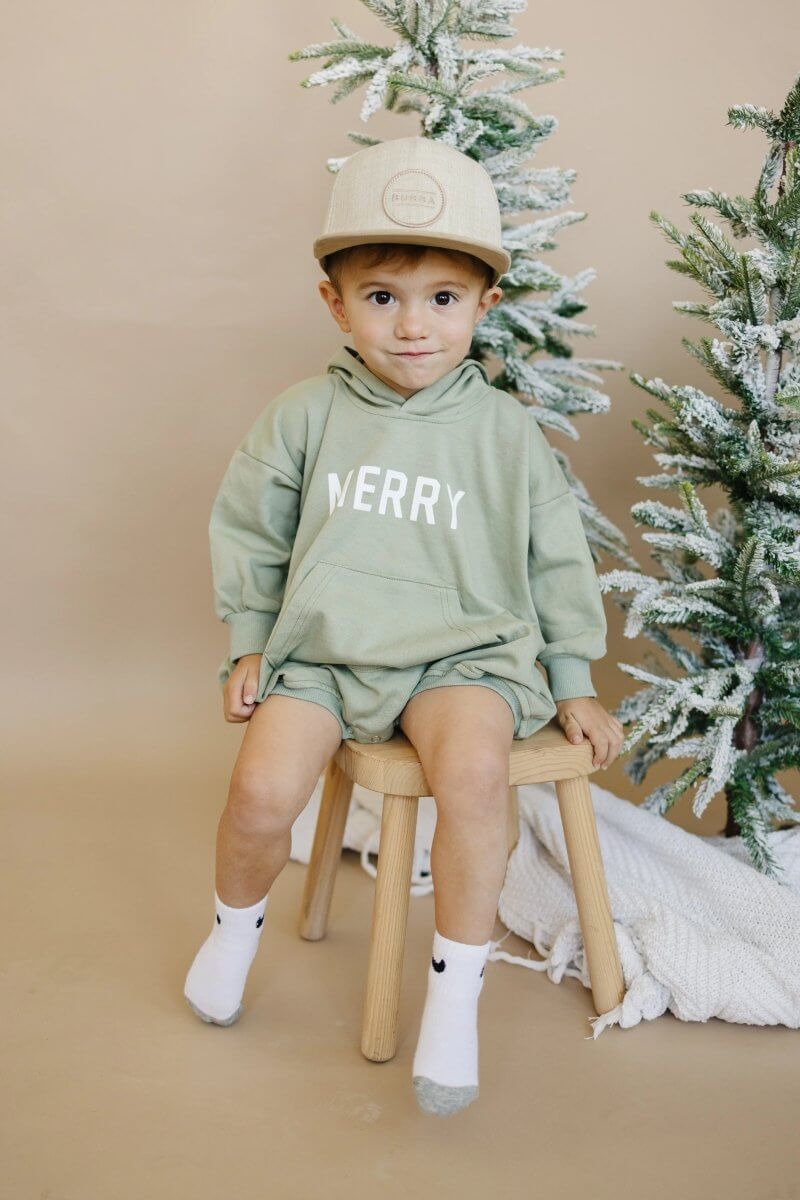 Little Joy Co. Merry Hooded Sweatshirt Romper - Sage - Everetts Place Boutique - 