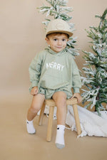 Little Joy Co. Merry Hooded Sweatshirt Romper - Sage - Everetts Place Boutique - 