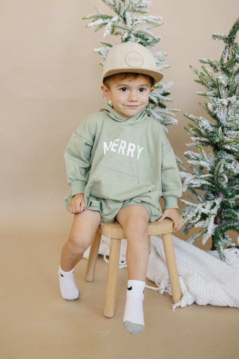 Little Joy Co. Merry Hooded Sweatshirt Romper - Sage - Everetts Place Boutique - 