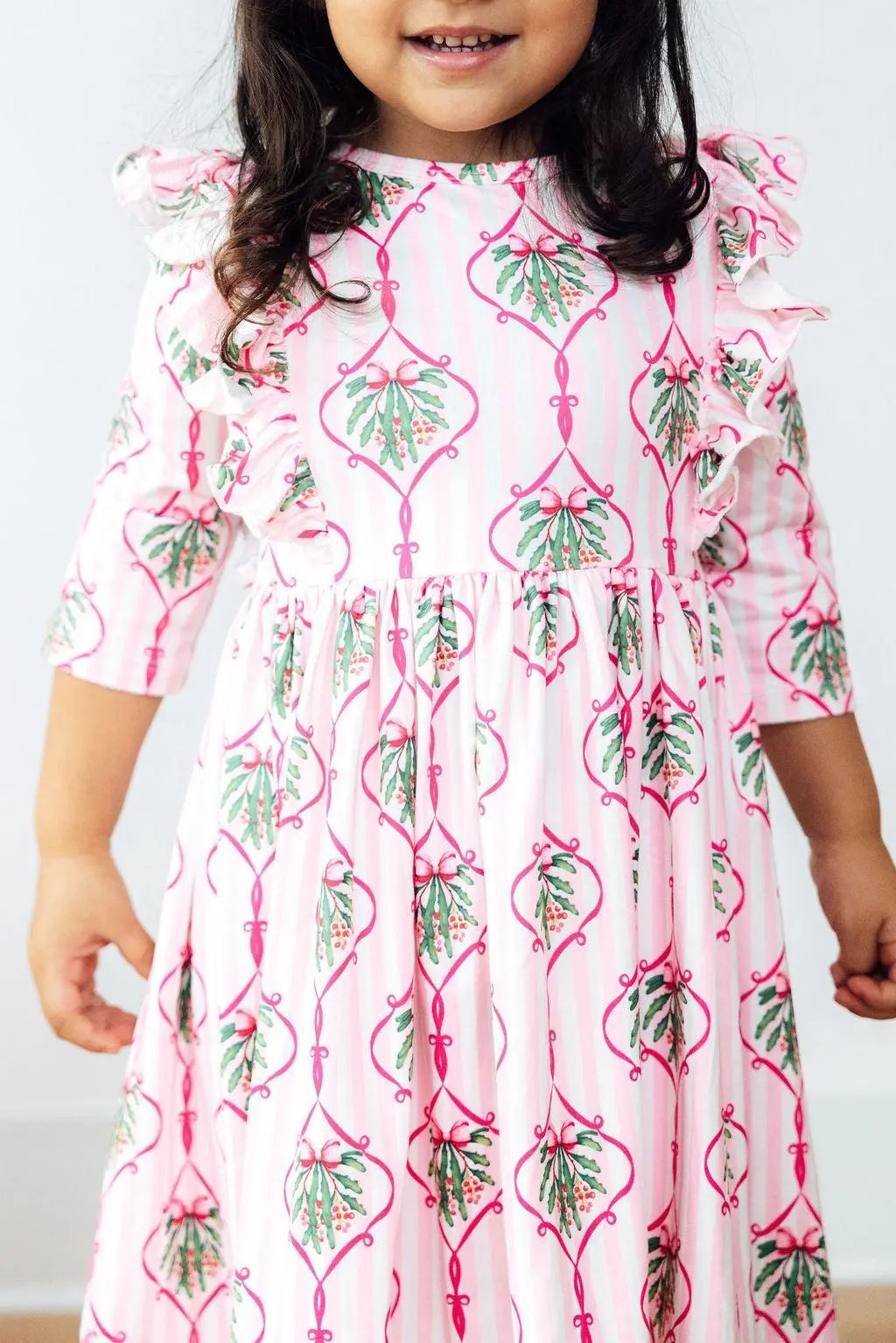Merry Mistletoe Ruffle Twirl Dress Three Quarter Sleeve Mila & Rose ® Everetts Place: Online Boutique
