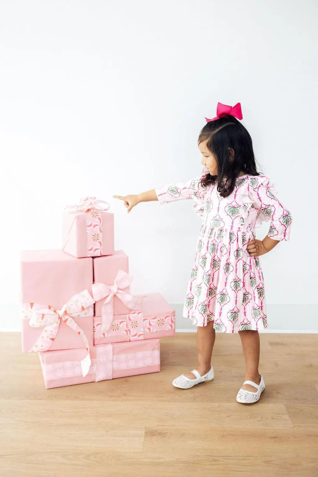 Merry Mistletoe Ruffle Twirl Dress Three Quarter Sleeve Mila & Rose ® Everetts Place: Online Boutique