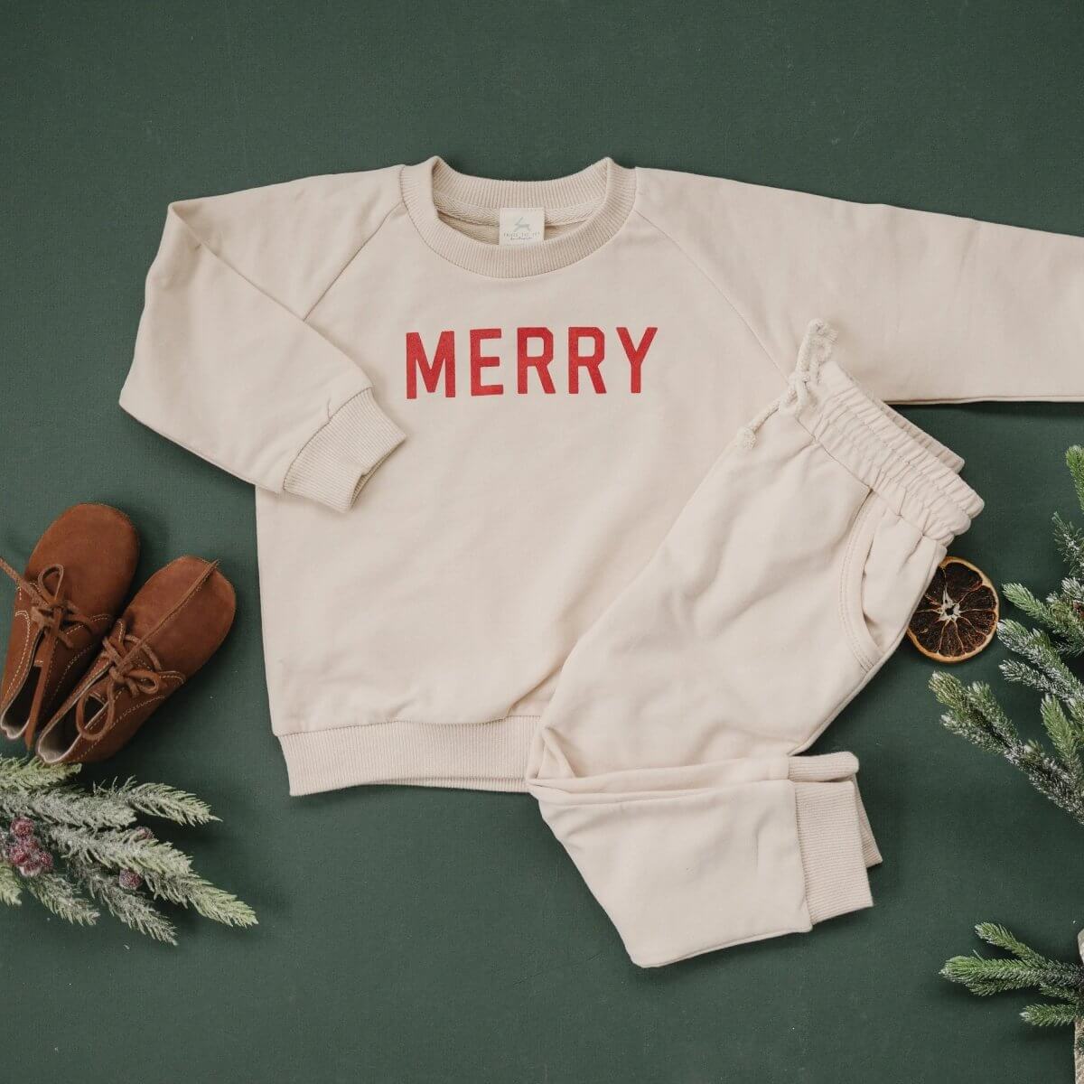 Little Joy Co. Merry Organic Cotton Crewneck Sweatshirt - Natural - Everetts Place Boutique - 