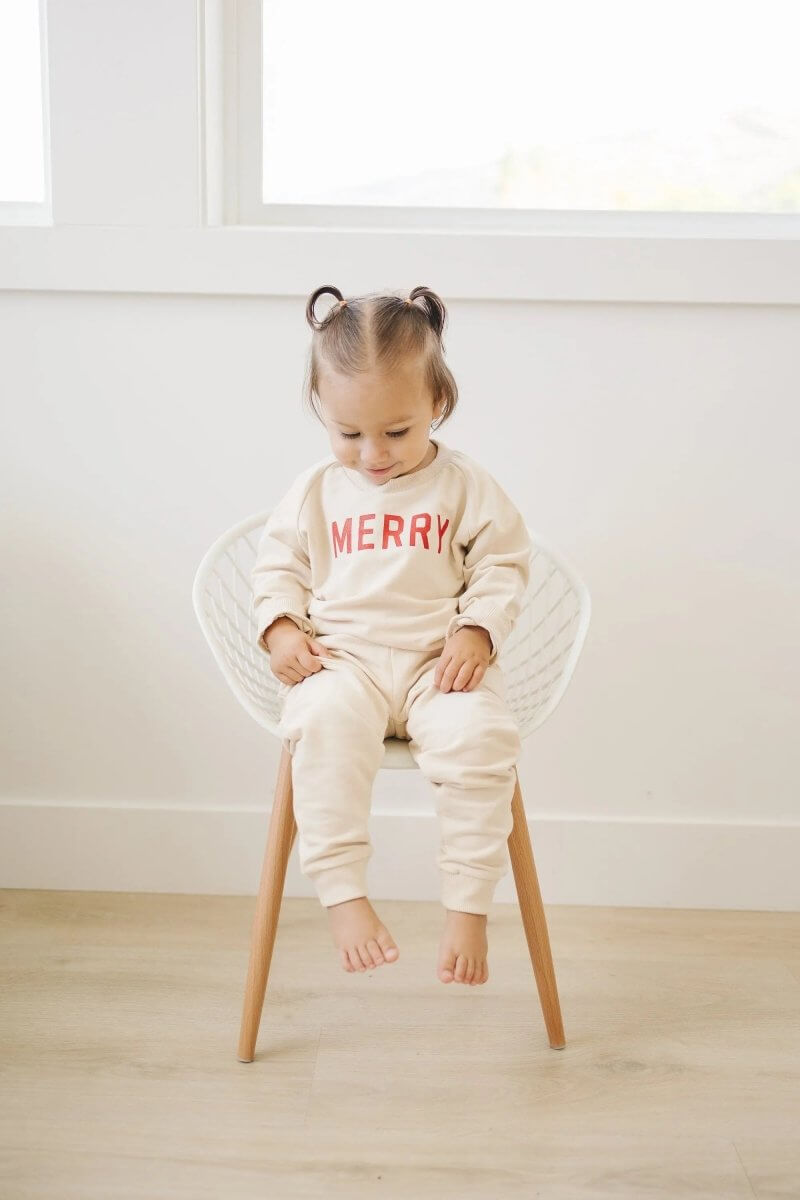 Little Joy Co. Merry Organic Cotton Crewneck Sweatshirt - Natural - Everetts Place Boutique - 