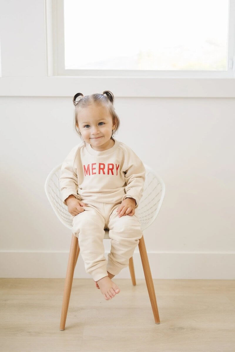 Little Joy Co. Merry Organic Cotton Crewneck Sweatshirt - Natural - Everetts Place Boutique - 