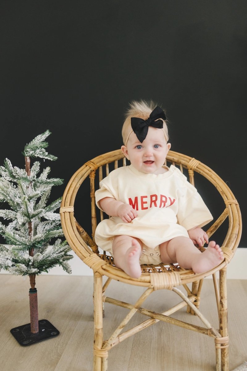 Little Joy Co. Merry Short Sleeved Sweatshirt Romper - Everetts Place Boutique - 