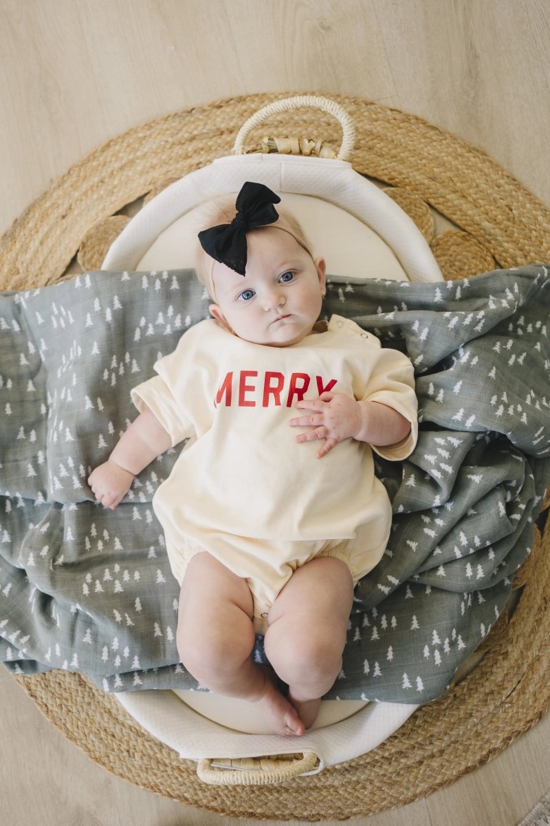 Little Joy Co. Merry Short Sleeved Sweatshirt Romper - Everetts Place Boutique - 