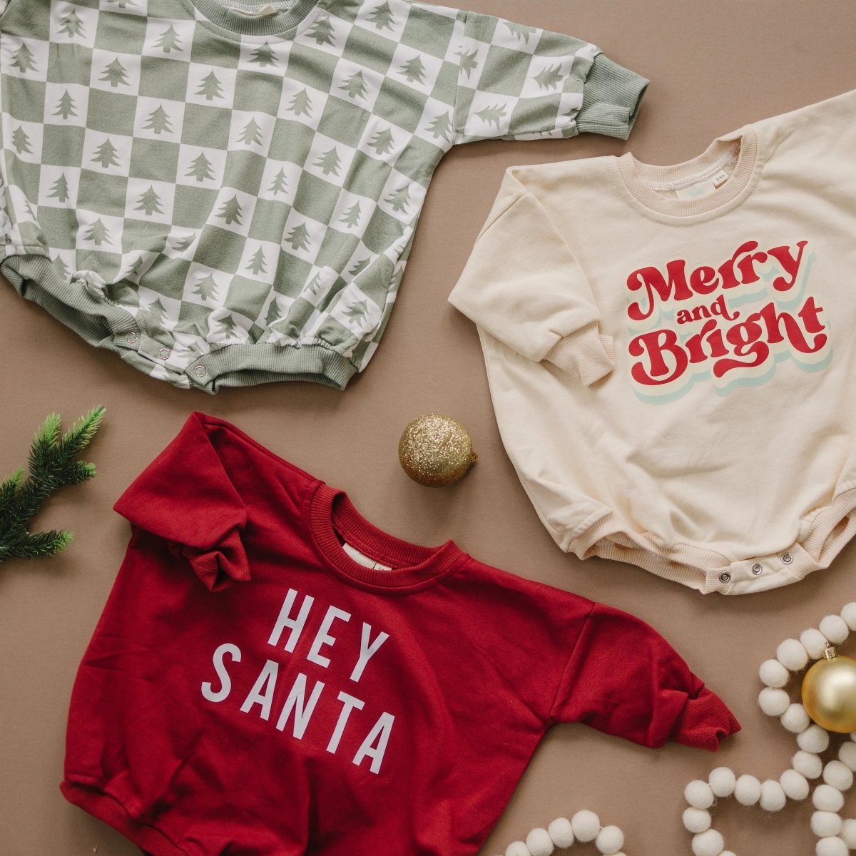 Little Joy Co. Merry and Bright Christmas Sweatshirt Romper - Everetts Place Boutique - 