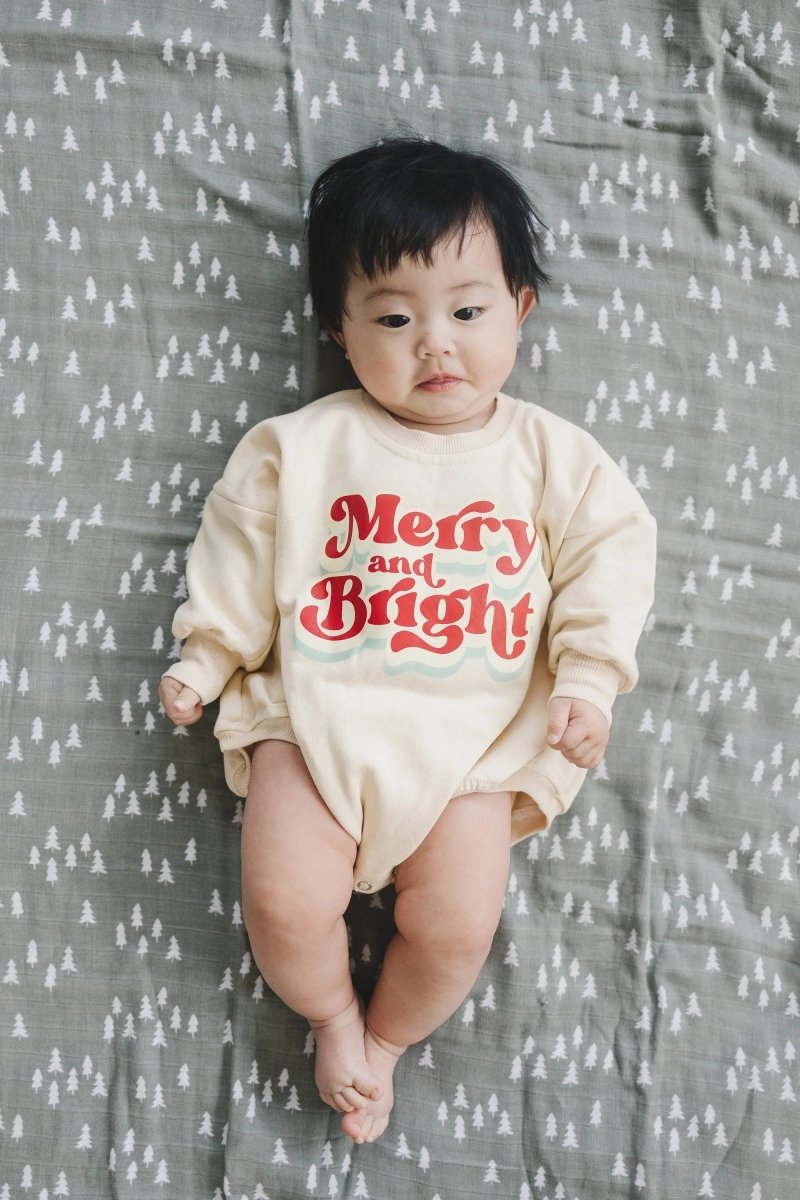Little Joy Co. Merry and Bright Christmas Sweatshirt Romper - Everetts Place Boutique - 