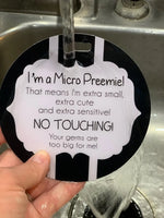 Three Little Tots Micro Preemie No Touching Car Seat Sign Tag - 
