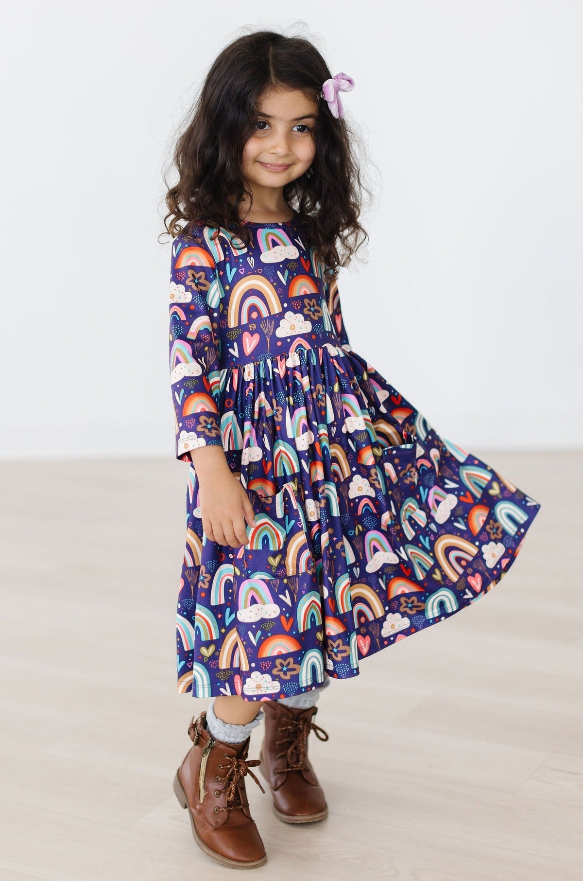 Midnight Rainbow 3/4 Sleeve Pocket Twirl Dress by Mila & Rose ®