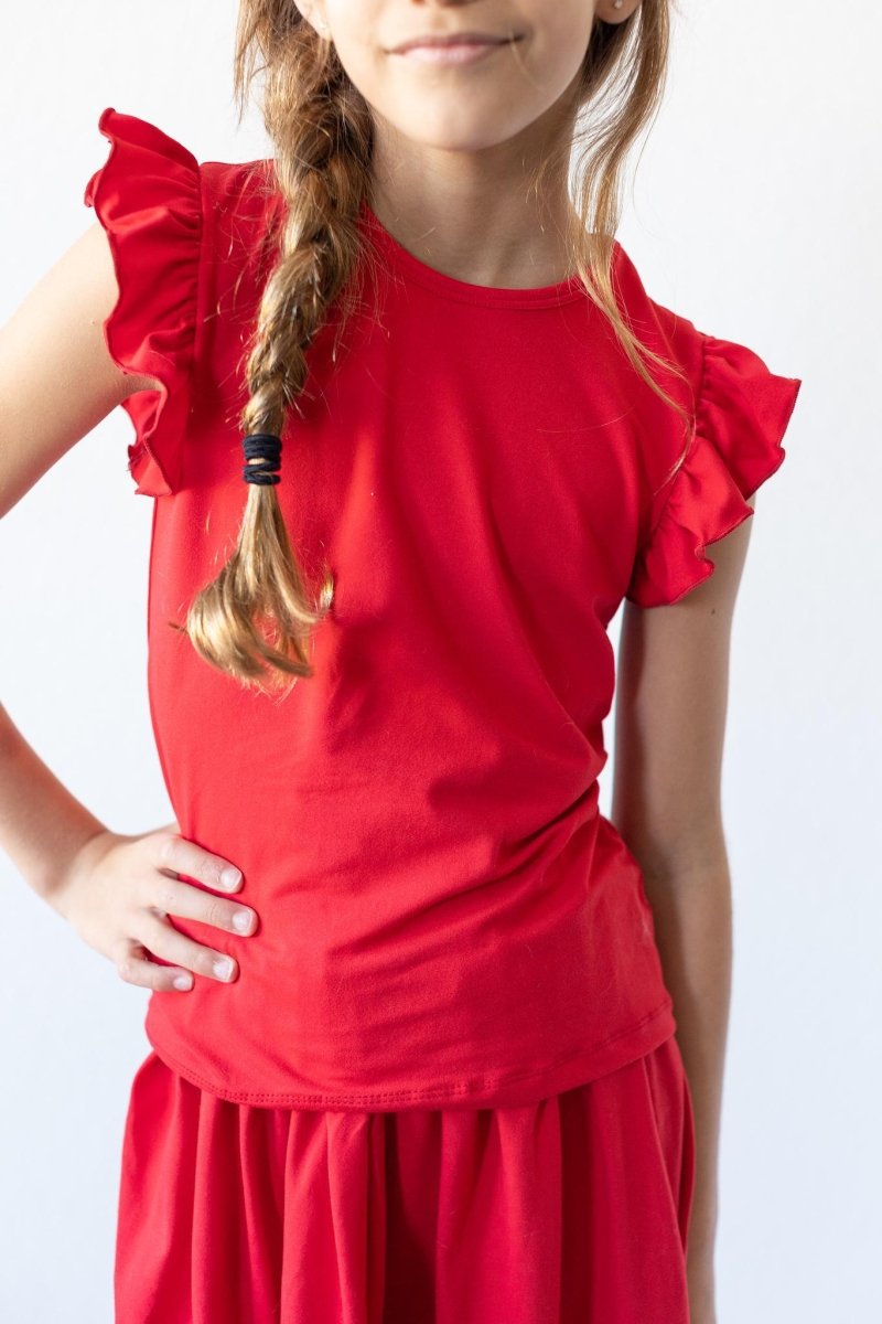Mila & Rose ® Mila And Rose Red Short Sleeve Ruffle Tee For Girls - Everetts Place Boutique - 
