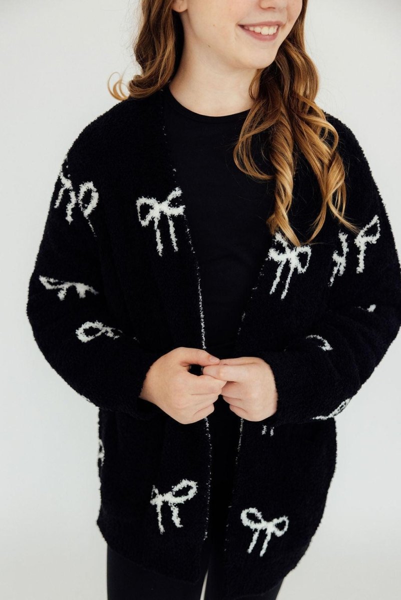 Mila & Rose ® Mila Rose Black Coconut Bow Cozy Cardigan For Girls - Everetts Place Boutique - 