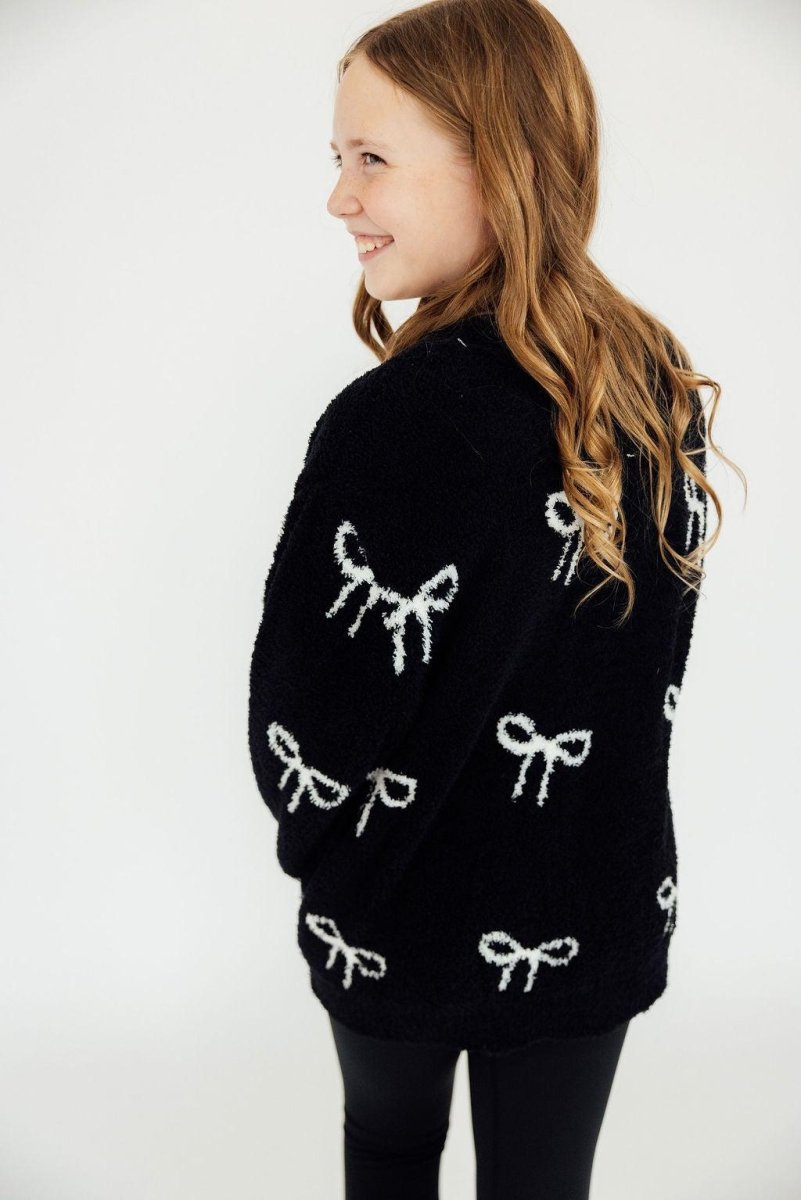 Mila & Rose ® Mila Rose Black Coconut Bow Cozy Cardigan For Girls - Everetts Place Boutique - 