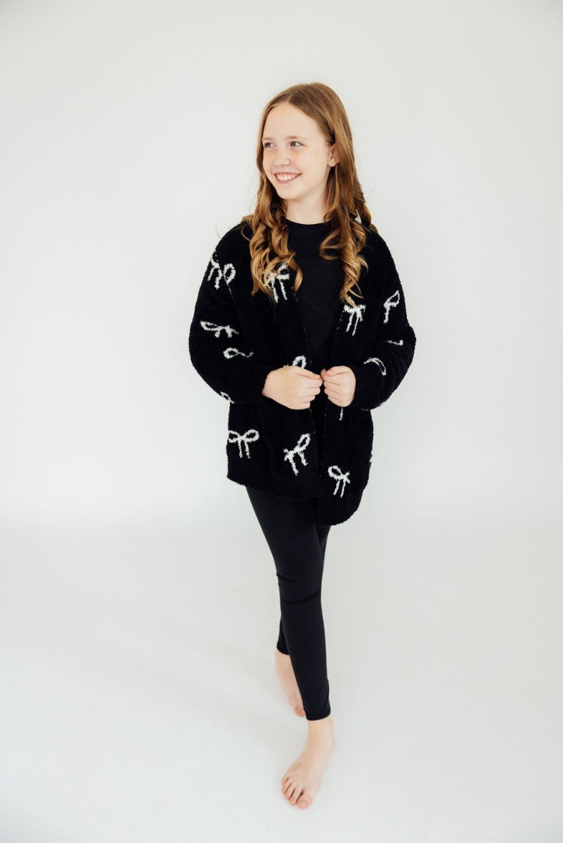 Mila & Rose ® Mila Rose Black Coconut Bow Cozy Cardigan For Girls - Everetts Place Boutique - 