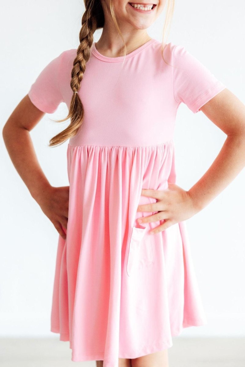 Mila & Rose ® Mila Rose Bubblegum Pink Short Sleeve Pocket Twirl Dress - Everetts Place Boutique - 