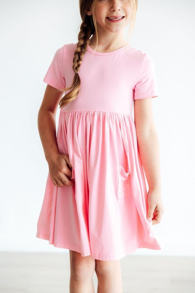 Mila & Rose ® Mila Rose Bubblegum Pink Short Sleeve Pocket Twirl Dress - Everetts Place Boutique - 