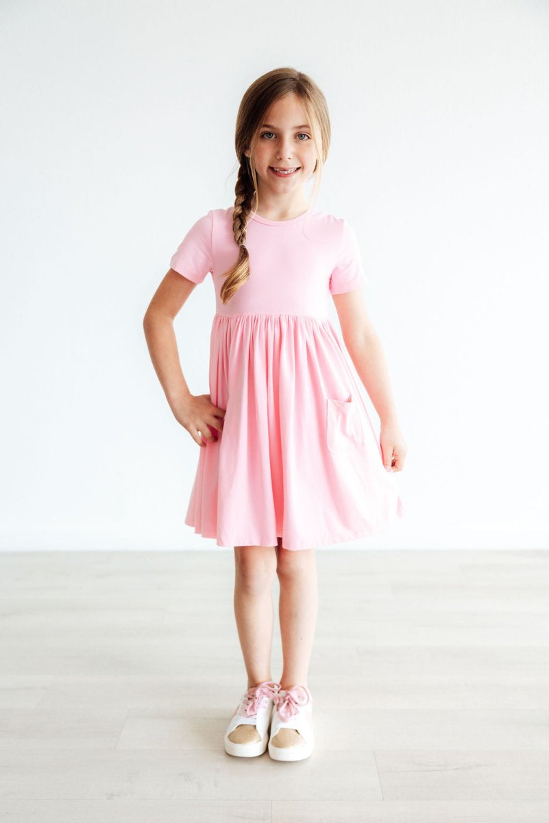 Mila & Rose ® Mila Rose Bubblegum Pink Short Sleeve Pocket Twirl Dress - Everetts Place Boutique - 
