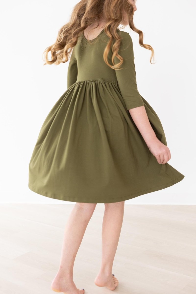 Mila & Rose ® Mila Rose Olive Three Quarter Sleeve Pocket Twirl Dress - Everetts Place Boutique - 
