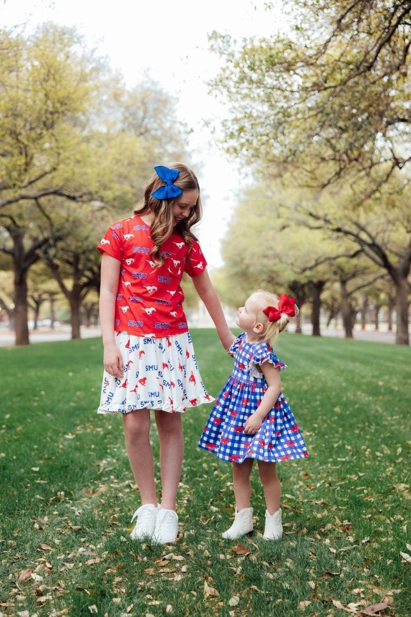 Mila & Rose ® Mila Rose SMU White Mustang Ruffle Twirl Skort Girls - Everetts Place Boutique - 