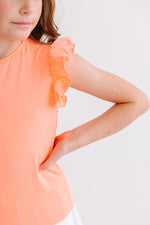 Mila & Rose ® Mila and Rose Neon Coral Short Sleeve Ruffle Tee for Girls - Everetts Place Boutique - 