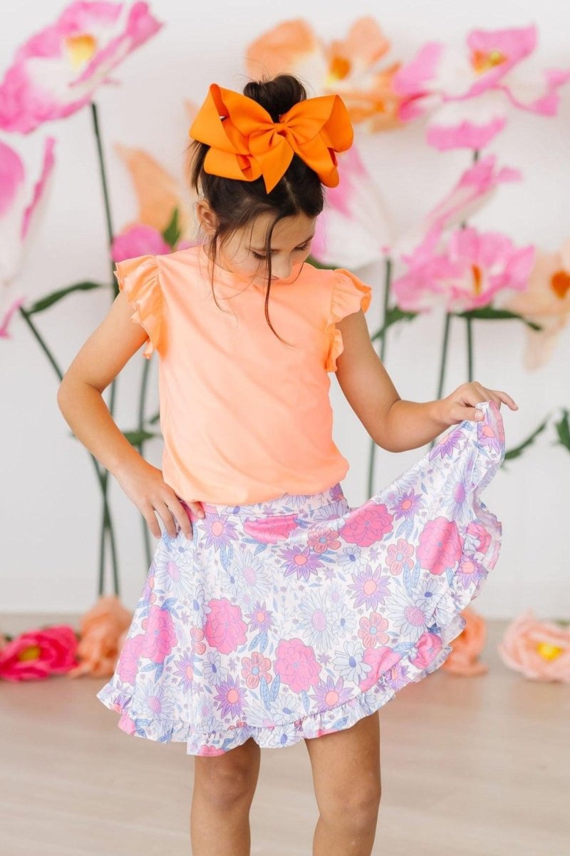 Mila & Rose ® Mila and Rose Neon Coral Short Sleeve Ruffle Tee for Girls - Everetts Place Boutique - 