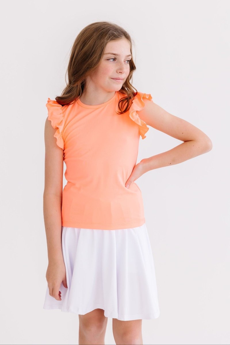 Mila & Rose ® Mila and Rose Neon Coral Short Sleeve Ruffle Tee for Girls - Everetts Place Boutique - 