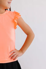 Mila & Rose ® Mila and Rose Neon Coral Short Sleeve Ruffle Tee for Girls - Everetts Place Boutique - 