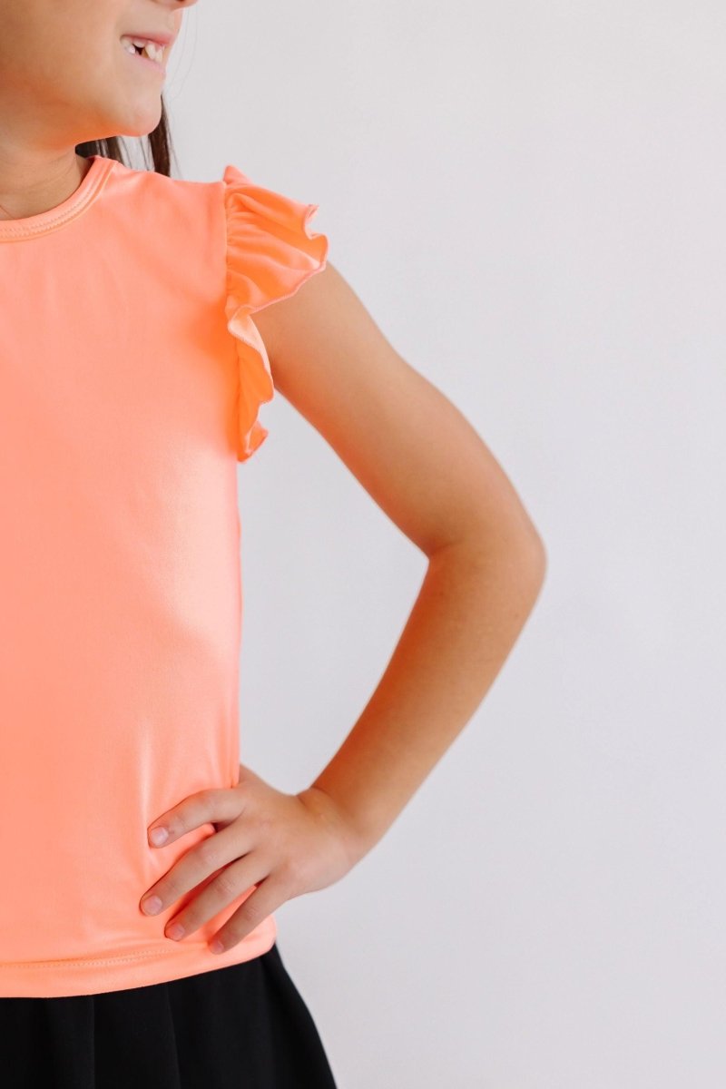 Mila & Rose ® Mila and Rose Neon Coral Short Sleeve Ruffle Tee for Girls - Everetts Place Boutique - 