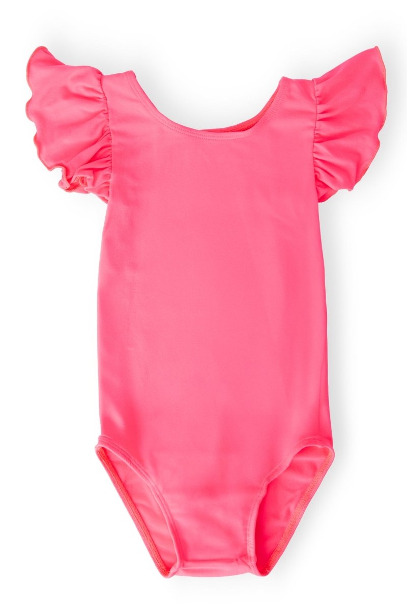 Mila & Rose ® Mila and Rose Neon Pink Flutter Sleeve Leotard for Girls - Everetts Place Boutique - 