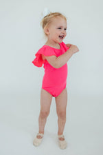 Mila & Rose ® Mila and Rose Neon Pink Flutter Sleeve Leotard for Girls - Everetts Place Boutique - 
