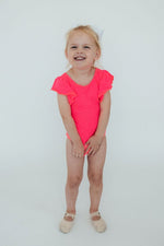 Mila & Rose ® Mila and Rose Neon Pink Flutter Sleeve Leotard for Girls - Everetts Place Boutique - 