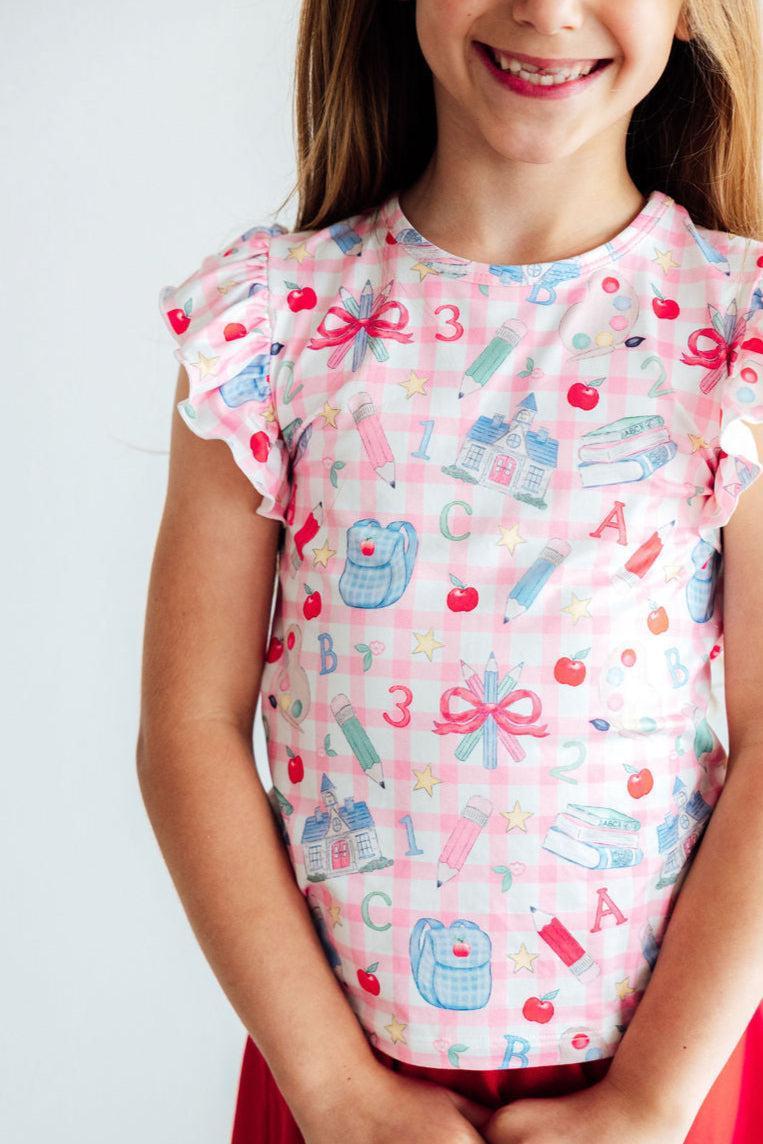 Mila & Rose ® Mila and Rose School Days Short Sleeve Ruffle Tee for Girls - Everetts Place Boutique - 